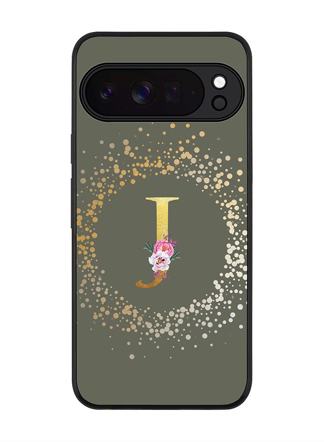 For Google Pixel 10 Pro Case,Slim fit Camera Protection, Shockproof Thin Phone cover  - Custom Monogram Floral - J  (Olive Green )